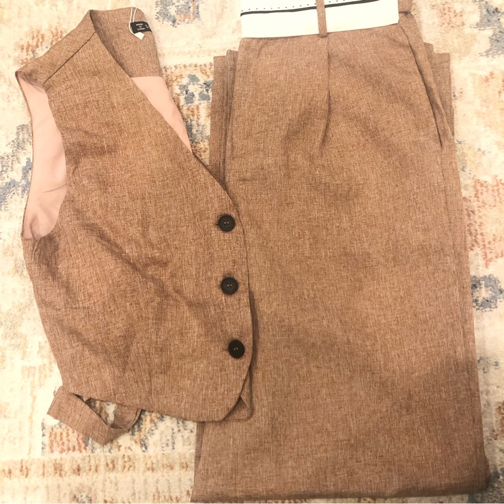 💛 Womens Collection Button Front Vest Blazer & Wide Leg Pants Set - Picture 10 of 12
